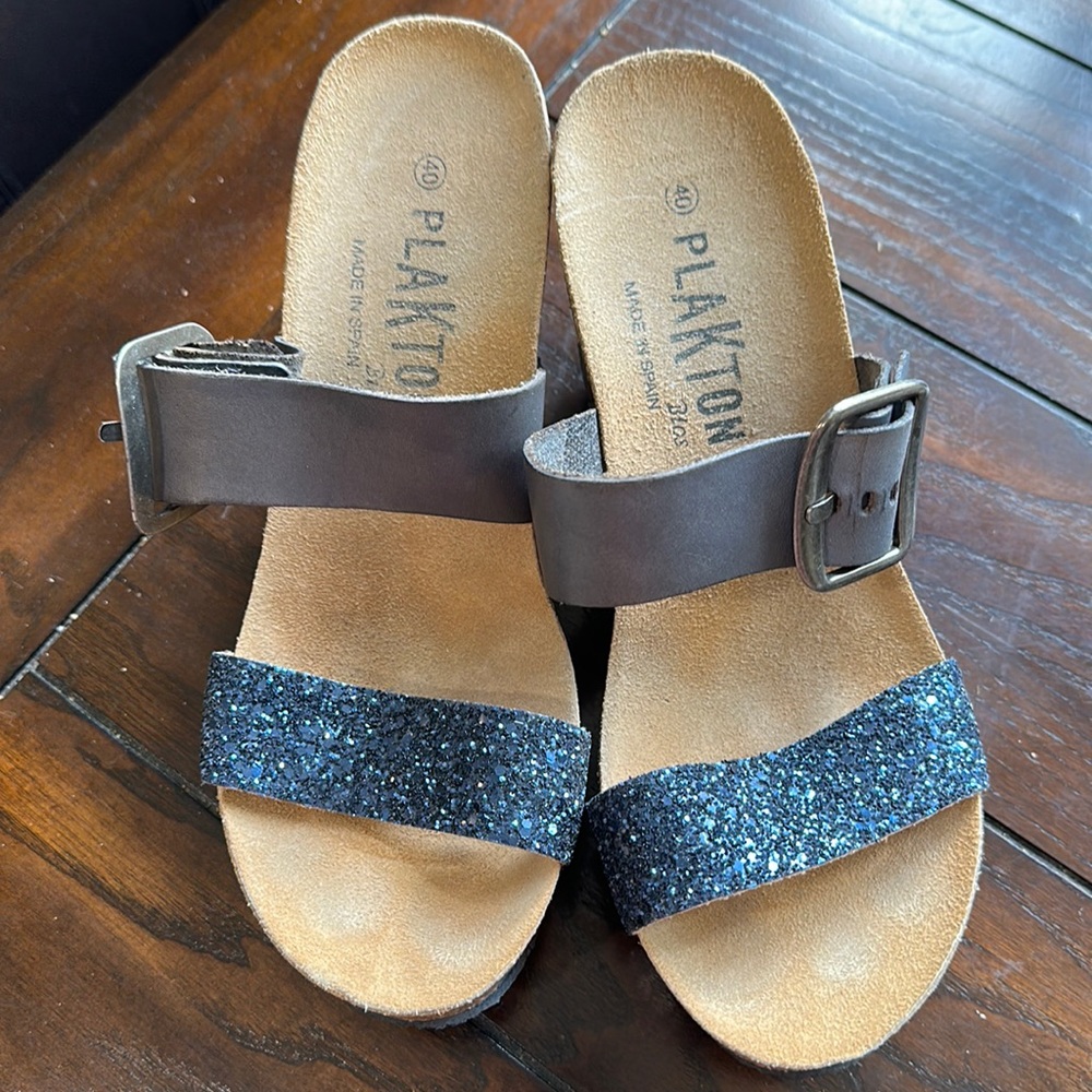 Women's Sandals with Glitter Strap - Black